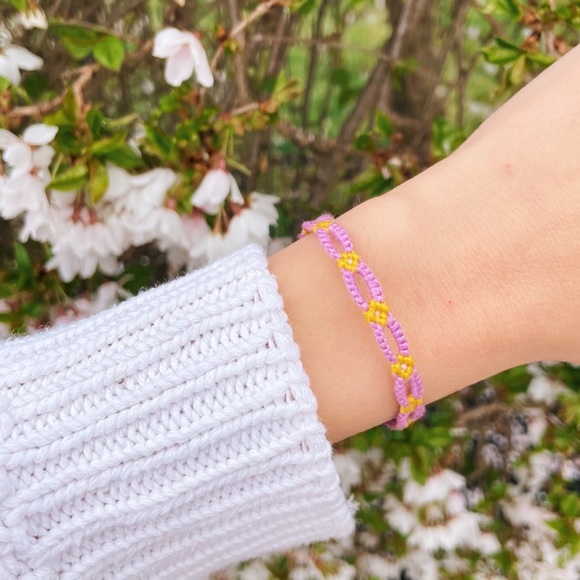 Purple & Yellow Daisy Chain Friendship Bracelet - Picture 1 of 9